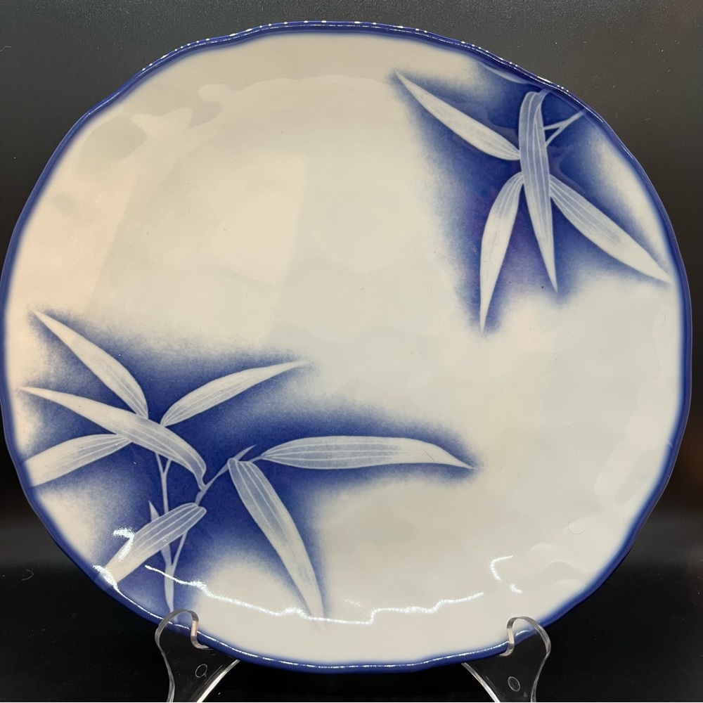 Beautiful Blue and White Japanese Plate with Bamboo Leaf Design